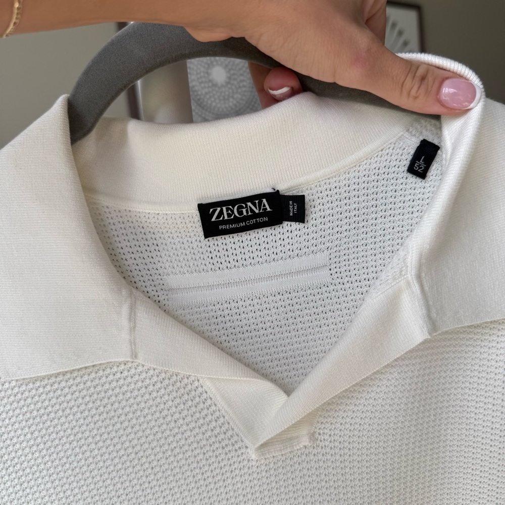 Zegna V-Neck Cotton Polo Shirt - Picture 7 of 9